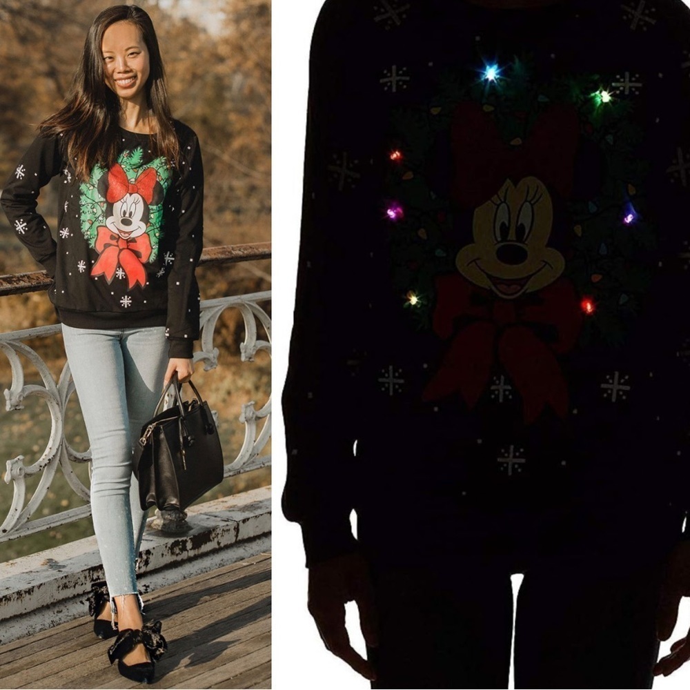 Disney Minnie Mouse Christmas Holiday Light Up Long Sleeve Sweatshirt Top